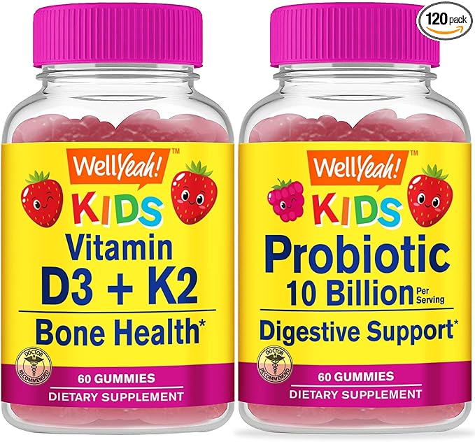 Vitamin D3+K2 Kids + Probiotics 2B Kids, Gummies Bundle - Great Tasting, Vitamin Supplement, Gluten Free, GMO Free, Chewable Gummy