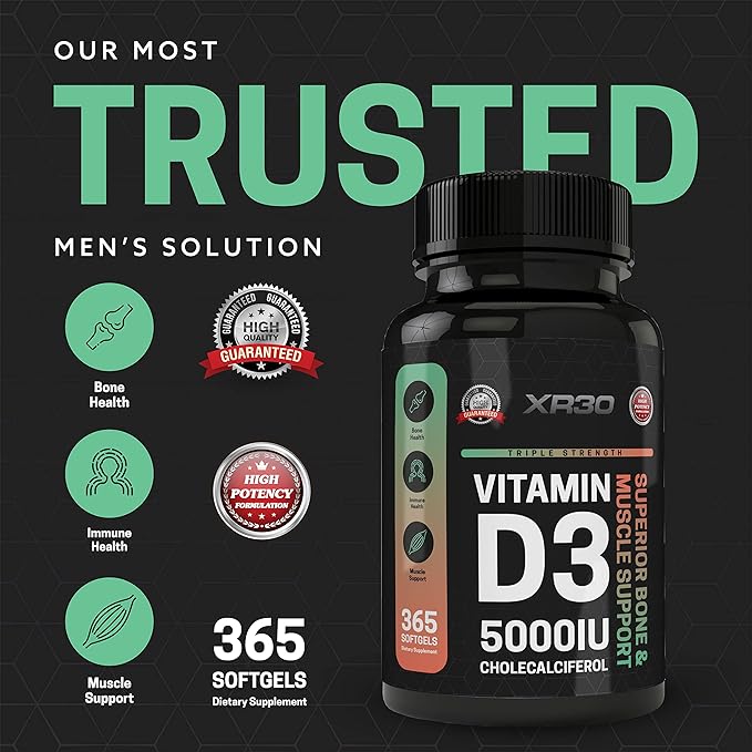 Vitamin D3 5000IU Cholecalciferol - Superior Bone & Muscle Support - 365 Softgels - Made in USA