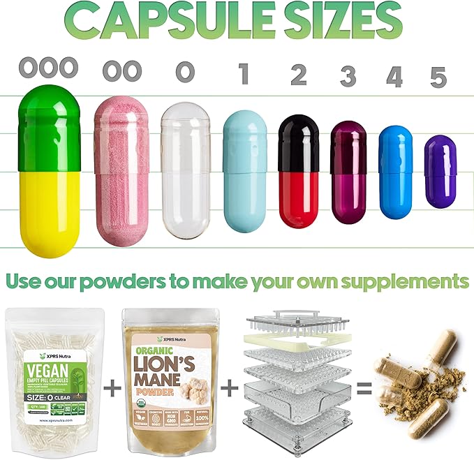 XPRS Nutra Size 1 Empty Capsules - 500 Count Empty Gelatin Capsules - Pill DIY Capsule Filling - Pure Bovine Pill Gel Caps for Do-It-Yourself Supplements (Multi Color)
