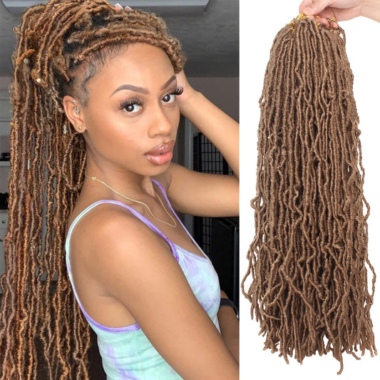 24 Inch 7 Packs/Lot New Faux Locs Crochet Hair Pre-Looped Light Brown Soft Locs Crochet Twist Braiding Hair Synthetic Goddess Lo