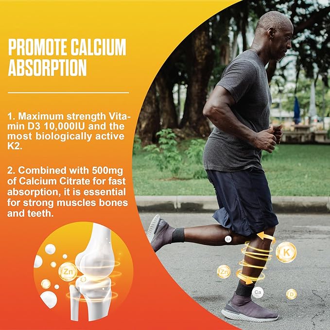 Vitamin D3 K2 Sugar-Free 120 Gummies, Vitamin D3 10,000IU with K2 (MK-7) 200mcg, 600mg Calcium +Magnesium Citrate, Multivitamin Adults Vitamin C+A, Support Bone Muscle Teeth Immune, Energy