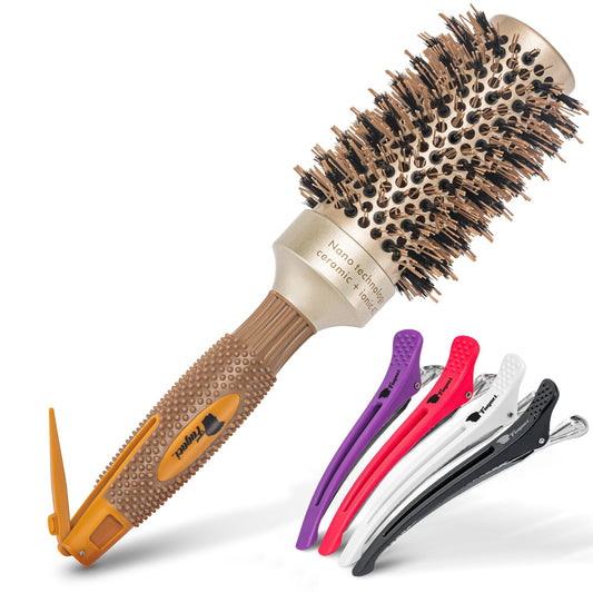 Fagaci Professional Round Brush For Blow Drying With Natural Boar Bristle, Round Brush | Nano Technology Ceramic + Ionic For Hai