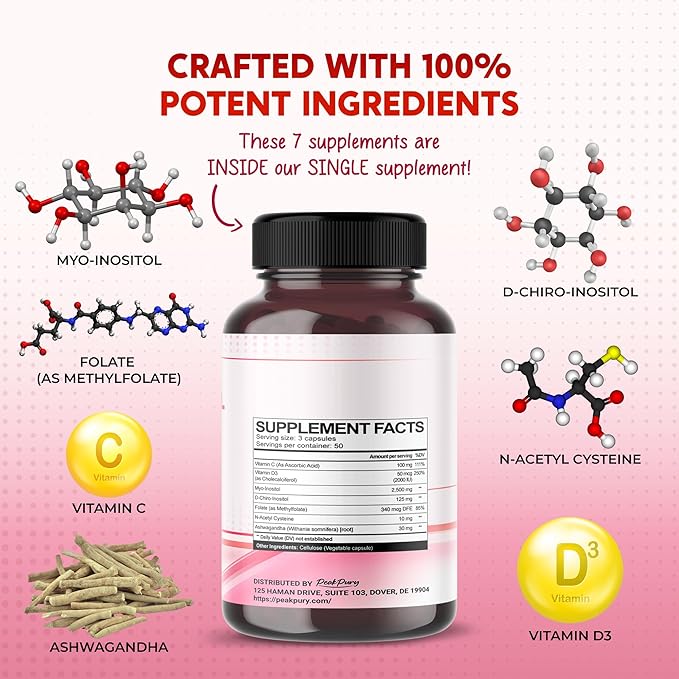 Ultra Myo & D-Chiro Inositol with Folate, Vitamin C & D3 - All-in-1 Supplement for Healthy Cycles, Hormonal Balance & Metabolic Support - Made in The USA- 150 Capsules