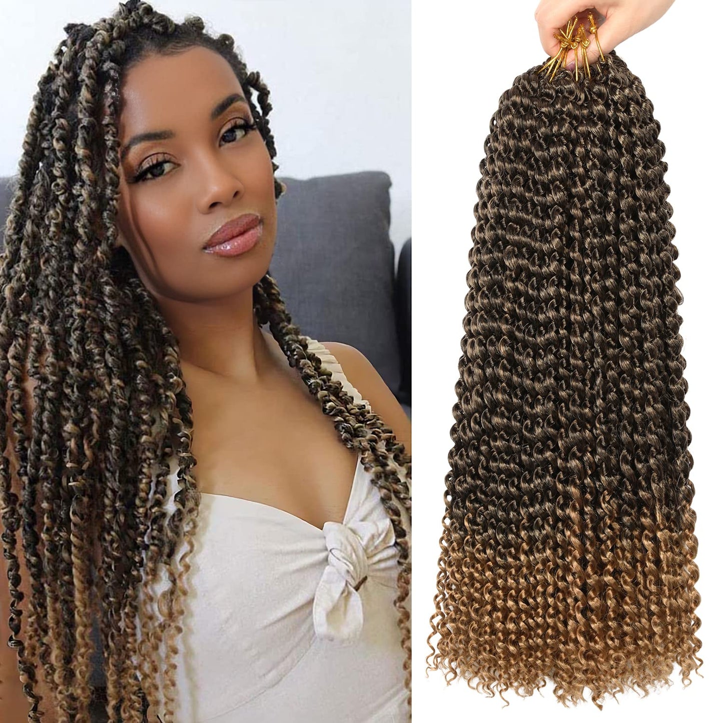 Passion Twist Hair,18 Inch Passion Twist Crochet Hair For Women 6 Packs Ombre Blonde Water Wave Crochet Hair Long Bohemian Synth