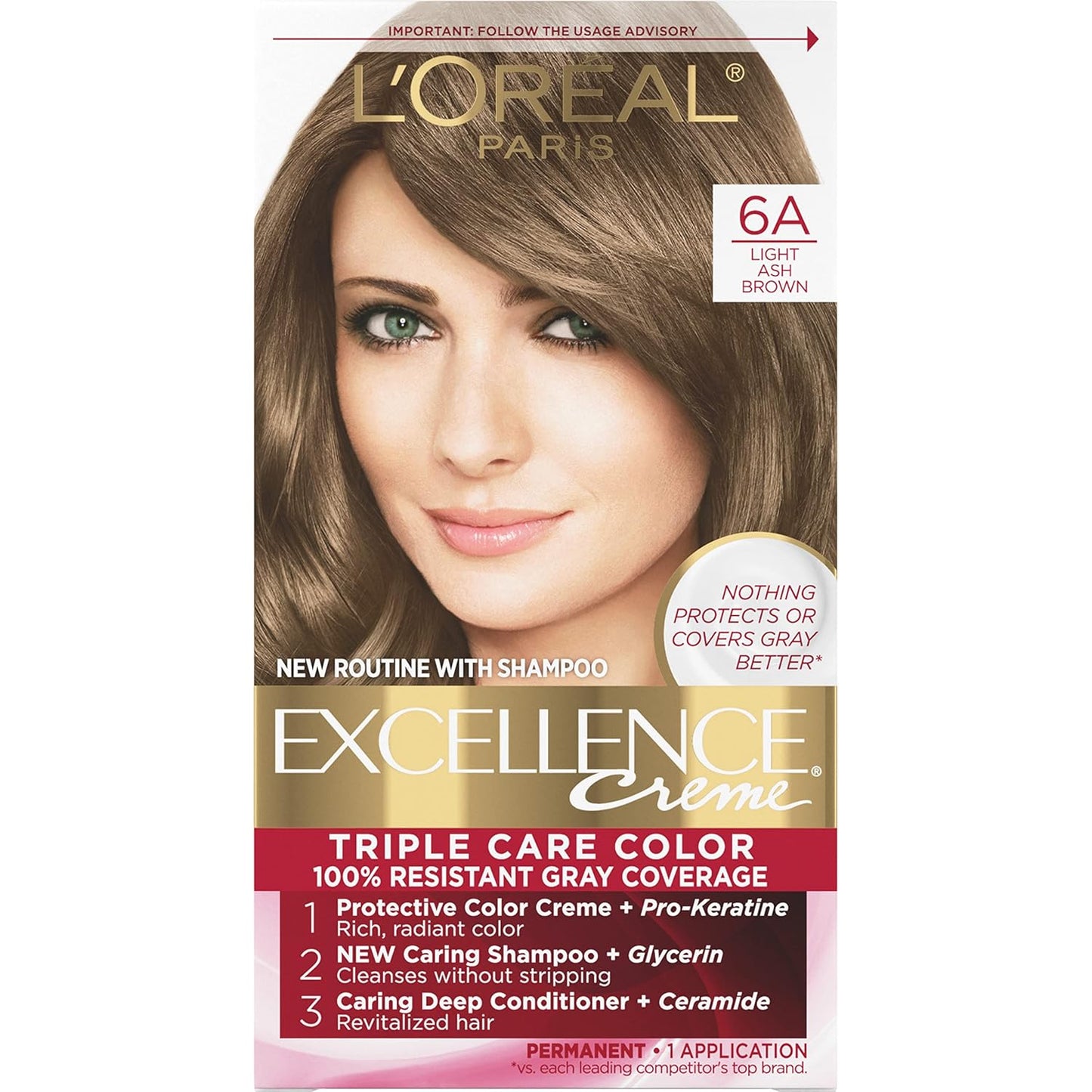 L'Oreal Paris Excellence 6G Light Golden Brown Hair Color | Gray Coverage, 8 Weeks