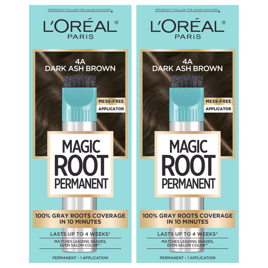 L’Oréal Paris Magic Root Permanent Hair Color, 10 Minute Hair Dye Kit to Rescue Roots with 100% Gray Hair Coverage, 4A Dark Ash Brown, 2 Pack (Packaging May Vary)