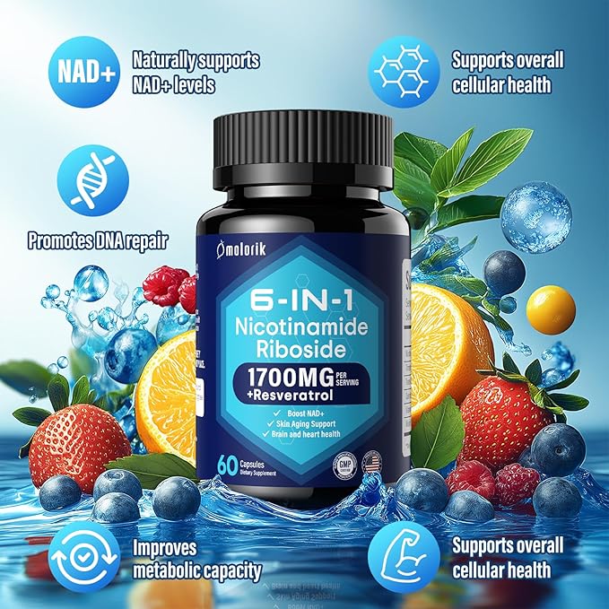 NAD+ Supplement, Nicotinamide Riboside 1700mg, with Trimethylglycine, Trans-Resveratrol, Vitamin C, Niacinm(B3), Supports Anti-Aging, Cell Repair, Healthy Skin - Pink 34