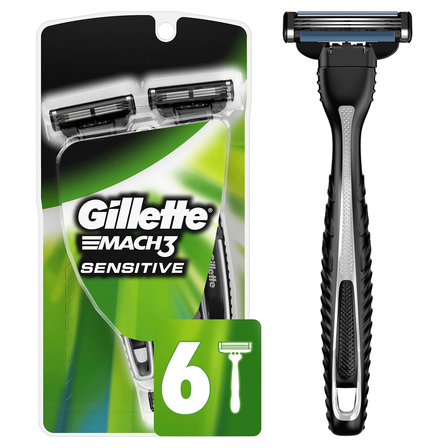 Gillette Mach3 Men'S Disposable Razor, Sensitive, 6 Razors