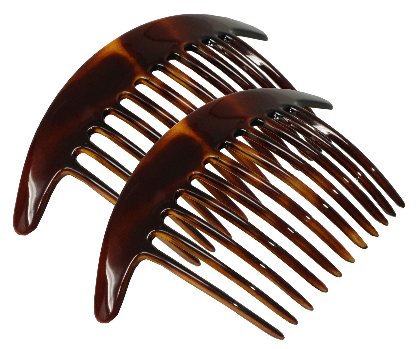 Parcelona French Tapered Edge Tortoise Shell Brown Large 5    Celluloid 11 Teeth Set Of 2 Side Hair Combs For Women And Girls