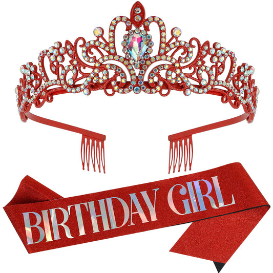 'Birthday Girl'' Sash & Rhinestone Tiara Set Cocide Birthday Sash And Tiara For Women Birthday Decoration Kit Rhinestone Headba