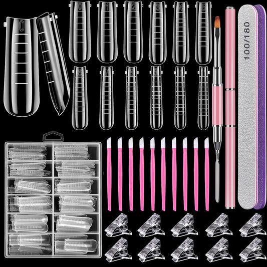 Dual Nail Forms Set,Tsmaddts Clear Acrylic Coffin Nail Forms Set With 120Pcs Gel Nail Molds 10Pcs Clear Nail Tips Clips,Nail Gel