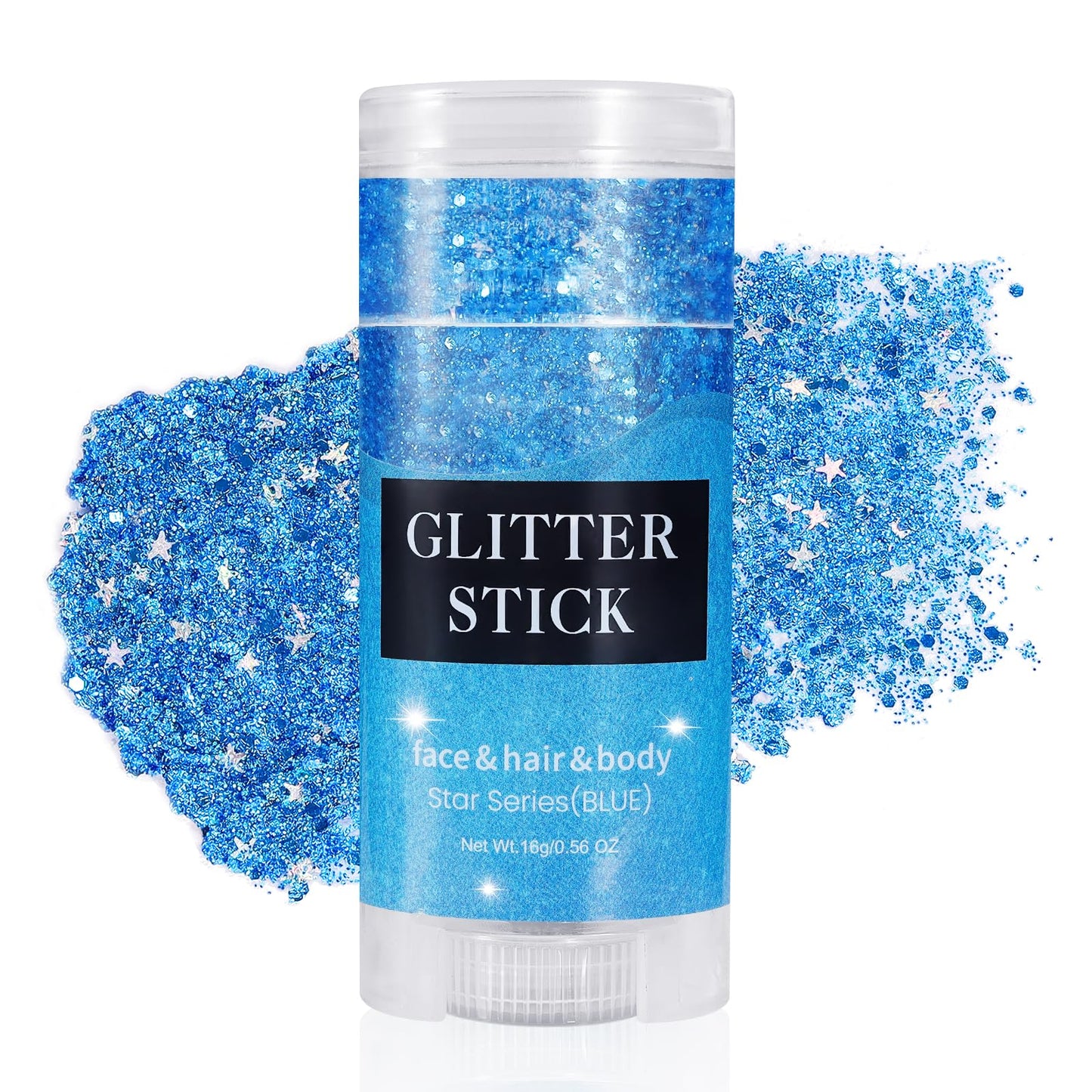 Mysense Blue Body Glitter Stick, Waterproof Face Glitter Makeup, Festival Rave Pride Accessories, Hair Glitter Gel for Kids Women, Sparkling Mermaid Sequin Chunky Glitter Face Paint, 0.56oz