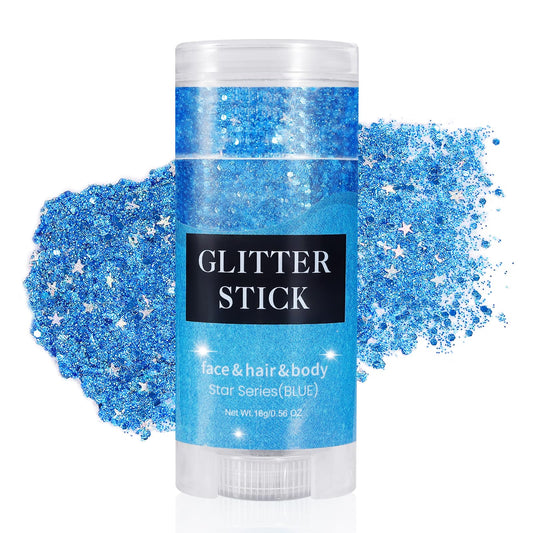 Mysense Blue Body Glitter Stick, Waterproof Face Glitter Makeup, Festival Rave Pride Accessories, Hair Glitter Gel for Kids Women, Sparkling Mermaid Sequin Chunky Glitter Face Paint, 0.56oz