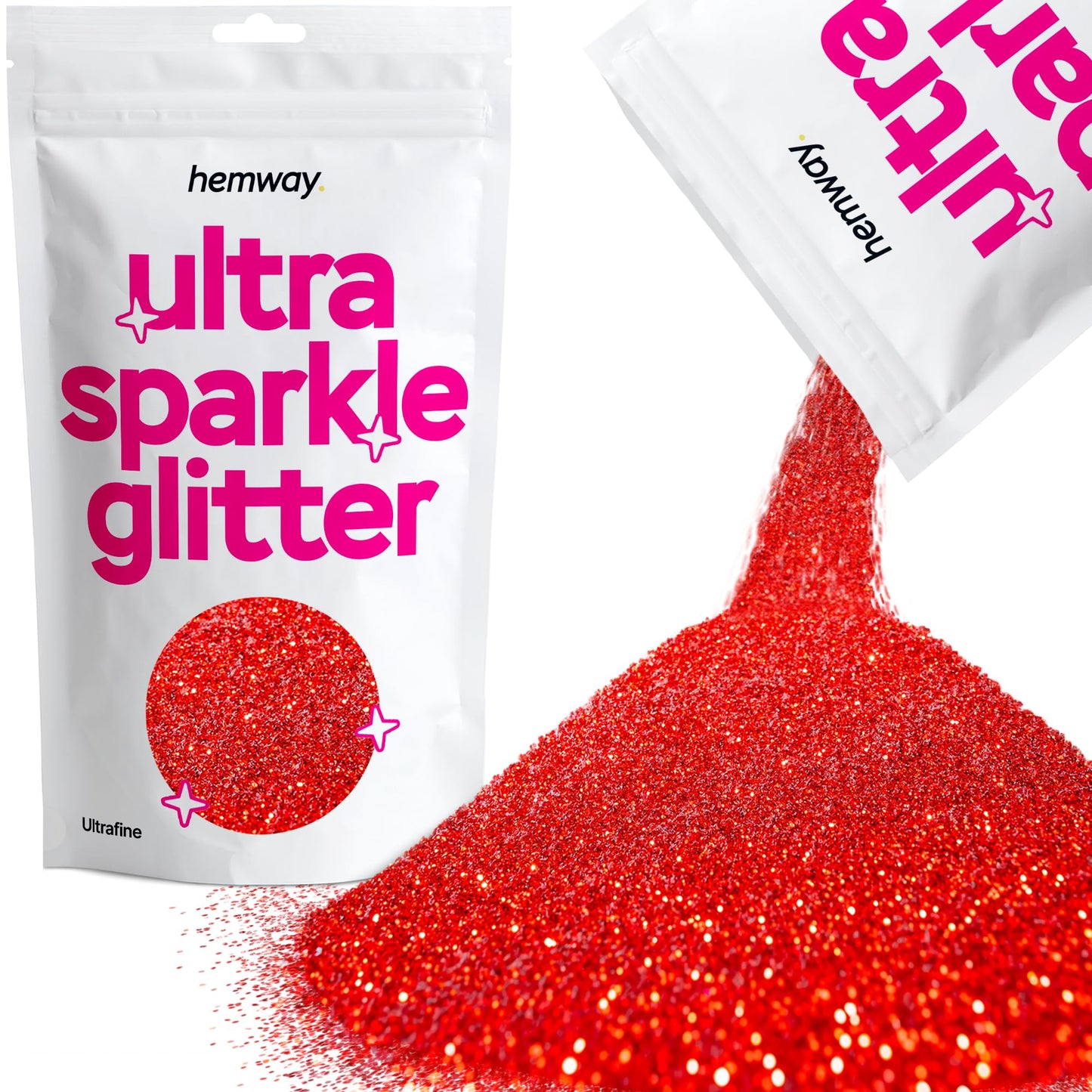 Hemway Premium Ultra Sparkle Glitter Multi-Purpose Metallic Flake for Nail Art, Cosmetic Graded, Makeup, Festival and Hair 100g / 3.5oz - Ultrafine (1/128 0.008 0.2mm) - Red