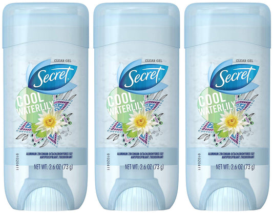 Secret Antiperspirant/Deodorant - Cool Waterlily - Clear Gel - Net Wt. 2.6 Oz (73 G) Per Stick - Pack Of 3 Sticks