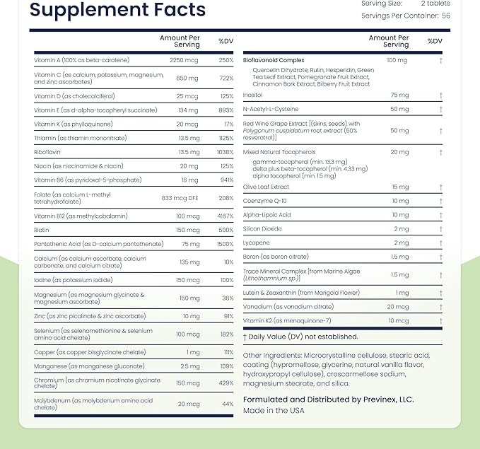 Multivitamin, Mineral & Antioxidant Plus - Multivitamin for Men & Women with Vital Nutrients, Vitamin C & Vitamin D & Vitamin E, 112 Tablets