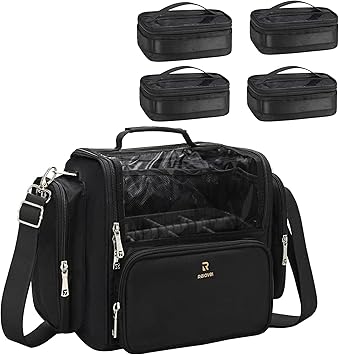 Makeup Brush Bag, Case for Artist with Plastic Dividers Washable, Portable Travel Train Clear Waterproof Cover Easy to Clean and Find Adjustable Strap