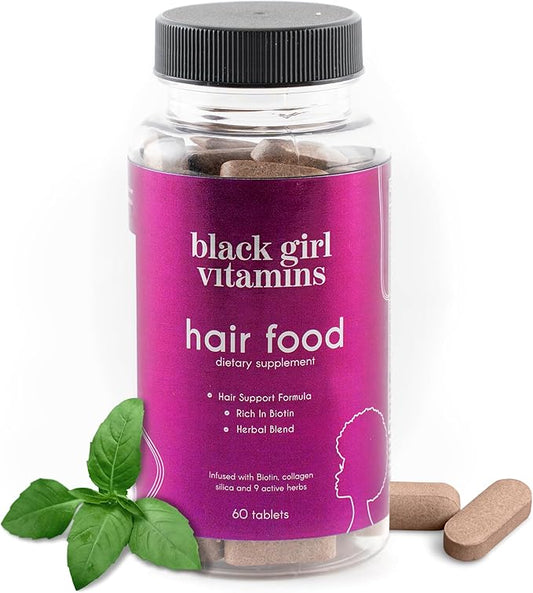 Black Girl Vitamins - Hair Food Biotin Supplement with Collagen for Hair Growth Support, Vegan, Gluten-Free, 60ct