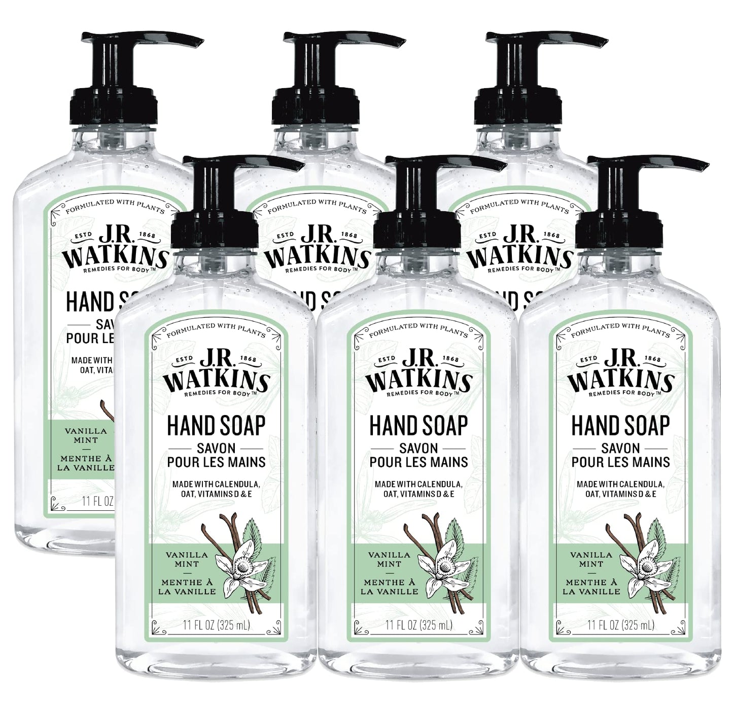 J.R. Watkins Gel Hand Soap, Scented Liquid Hand Wash For Bathroom Or Kitchen, Usa Made And Cruelty Free, 11 Fl Oz, Vanilla Mint,