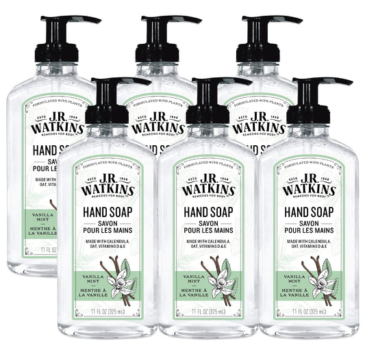 J.R. Watkins Gel Hand Soap, Scented Liquid Hand Wash For Bathroom Or Kitchen, Usa Made And Cruelty Free, 11 Fl Oz, Vanilla Mint,