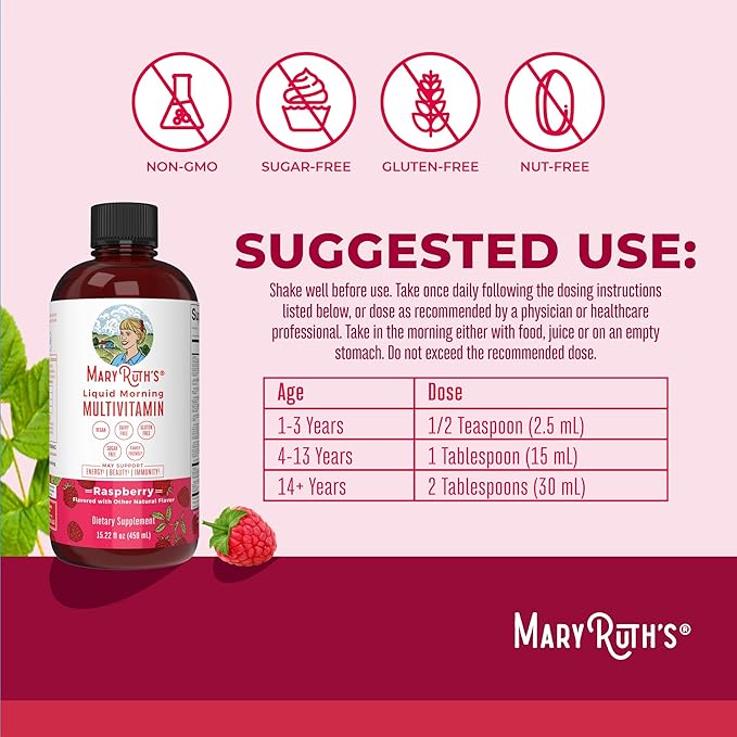 Multivitamin for Women, Men & Kids by MaryRuth's | Liquid Morning Multivitamin | Mens, Womens Vitamins | Vitamin A C D E B6 B12 Biotin Zinc | Beauty | Vegan | Non-GMO | Gluten Free | 15 Servings