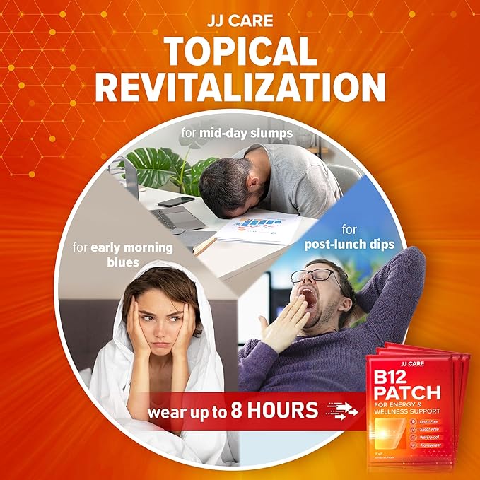 JJ CARE B12 Patch (Pack of 30), Self-Adhesive Natural Blend Topical Daily B12 Energy Patches, 1 Month Supply