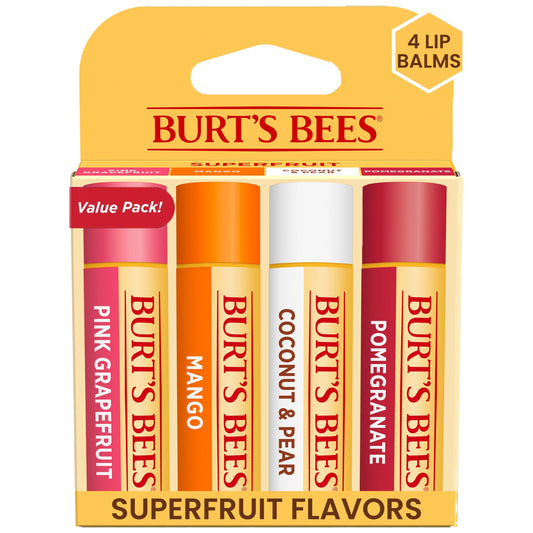Burt'S Bees Lip Balm - Pink Grapefruit, Mango, Coconut & Pear, And Pomegranate Pack, Lip Moisturizer With Beeswax, Tint-Free, Na