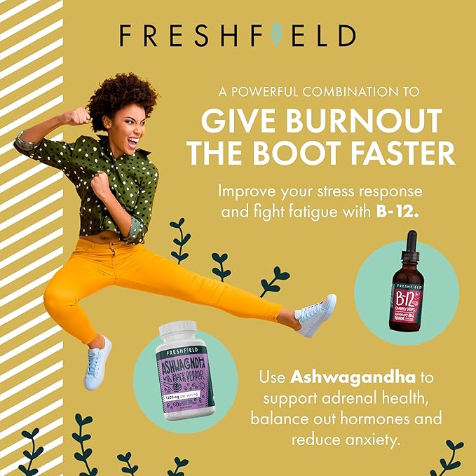 Freshfield B Complex Drops: B12, B2, B3, B5, and B6, Vegan-Friendly Liquid Formula, Enhanced Absorption | 1200 mcg Methylcobalamin | Energize, Elevate Mood, and Support Heart Health