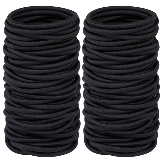 Hageolan Elastic Hair Ties For Thick Heavy And Curly Hair 120 Pcs, Hair Bands For Women'S Hair Black Ponytail Holders Bulk (4Mm)
