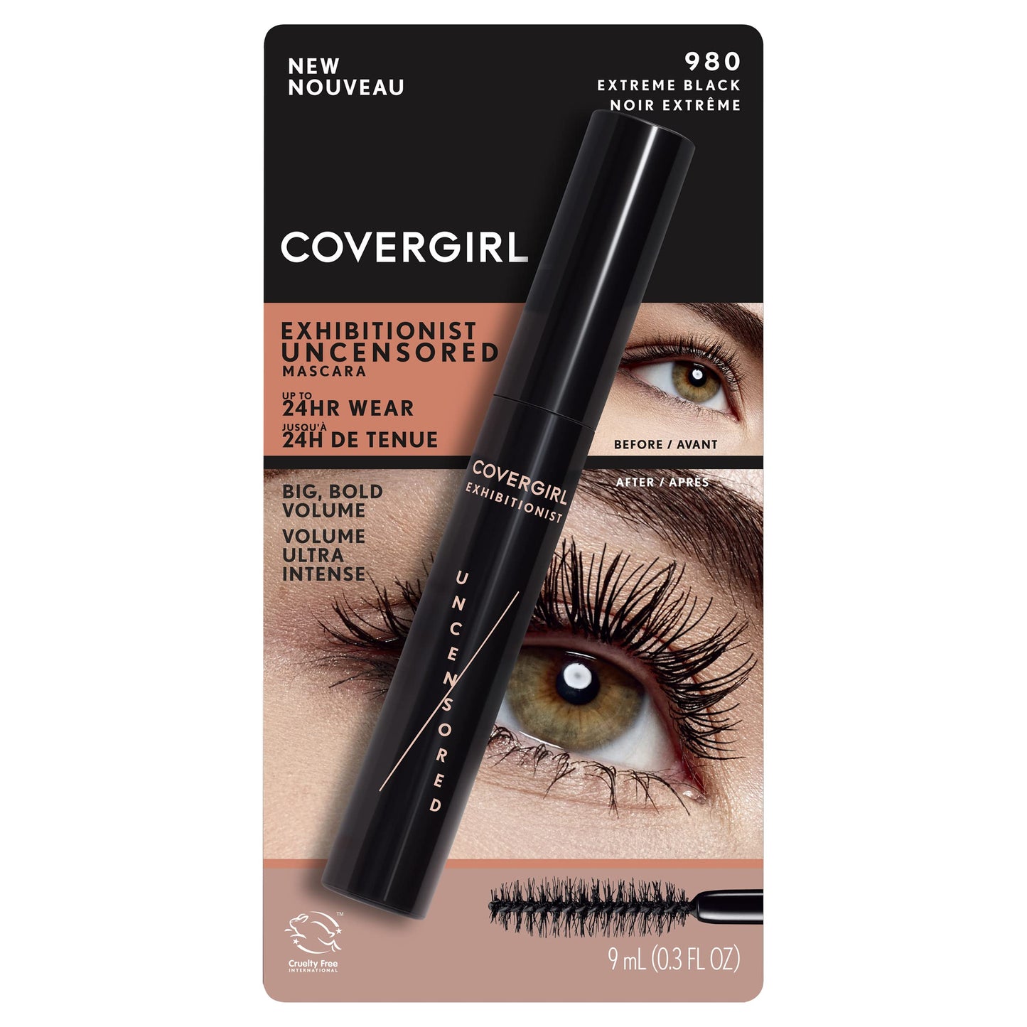 Covergirl Exhibitionist Uncensored Mascara For Volume And Length, Extreme Black, 0.3 Fl Oz