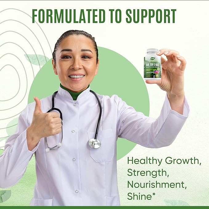 100% Pure Hair, Skin, and Nails Vitamins with Biotin Super Blend Formula, Designed to Support Radiant Beauty, Hair, Skin and Nail Health for Both Women and Men