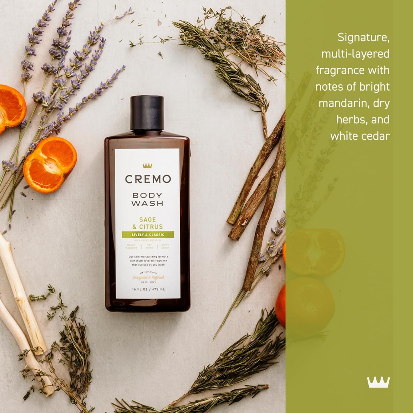 Revitalizing Cremo Body Wash for Men | Bright Mandarin & White Cedar | 16 Fl Oz