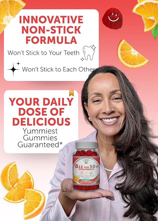 Lunakai USA Made Vitamin B12 for Adults 50+ & Magnesium Glycinate Gummies Bundle, Supports Energy, Mood, Relaxation & Stress Relief, Non-GMO, Vegan, 60ct Each