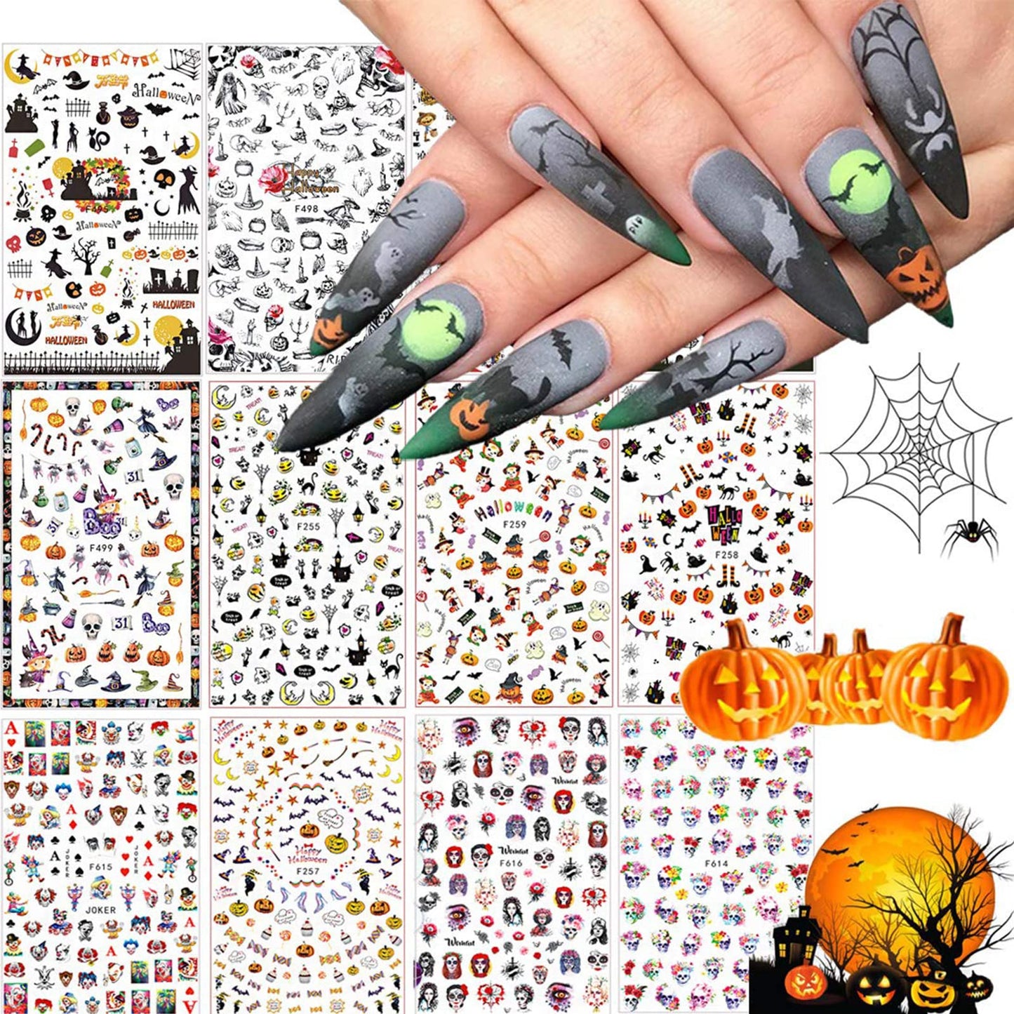 1500+ Patterns Halloween Nail Art Sticker Decals, Kalolary Self-Adhesive Nail Sticker Decals Nail Art Decorations For Halloween