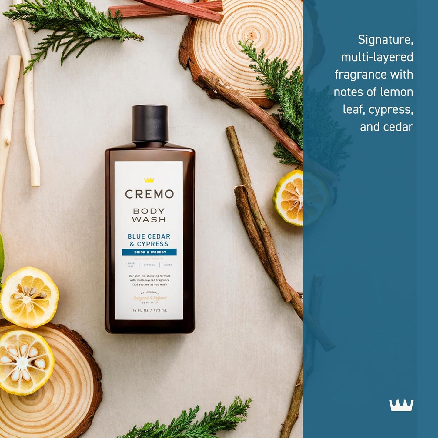 Cremo Body Wash for Men | Woodsy Scent with Lemon Peel & Cedar | 16 Fl Oz