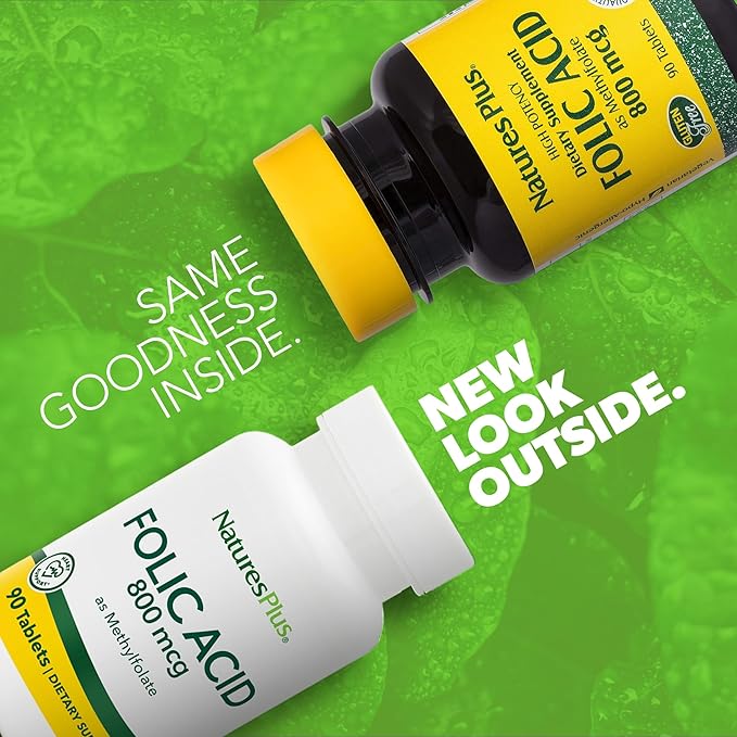 Natures Plus Folic Acid (Methylfolate) - 800 mcg, 90 Vegan Tablets - Supports Healthy Tissue Growth - Vegetarian, Gluten-Free - 90 Servings