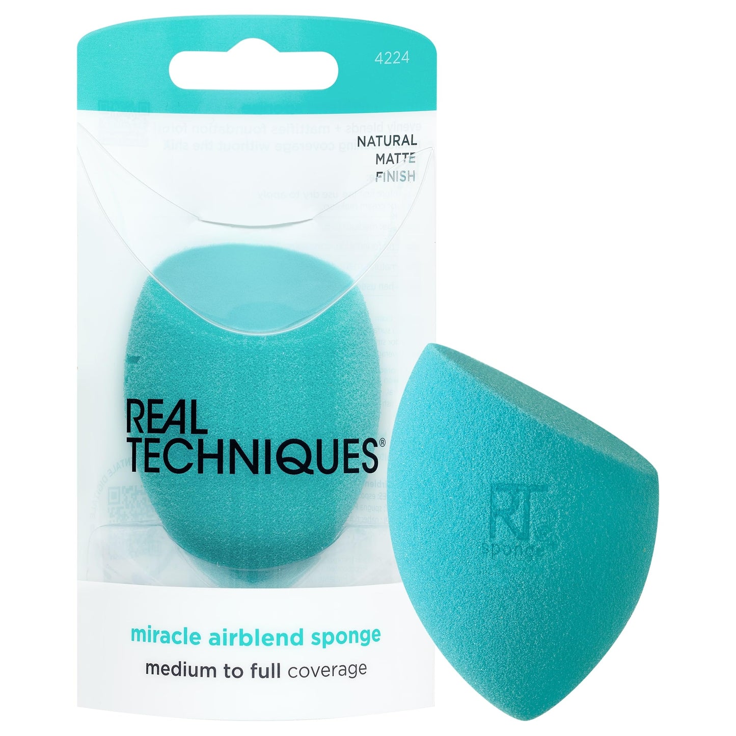 Real Techniques Miracle Airblend Sponge, Matte Makeup Blending Sponge, For Liquid, Cream, & Powder Products, Offers Medium To Fu