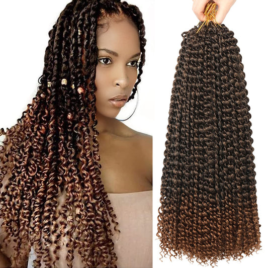 Ubeleco 18 Inch Passion Twist Hair, Water Wave Crochet Hair For Women Ombre Brown Passion Twist Crochet Hair 6 Packs Long Bohemi
