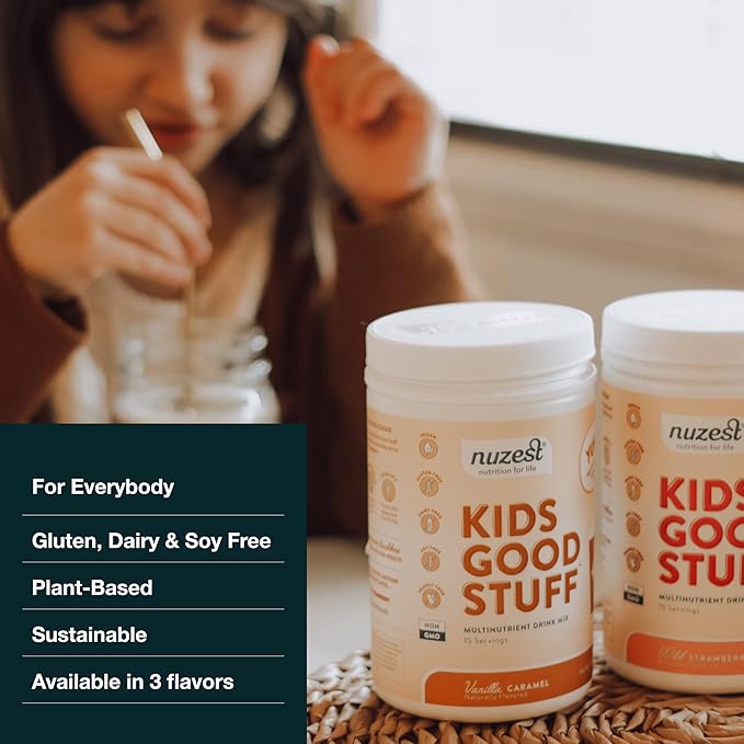 Nuzest - Kids Good Stuff - Vegan Smoothie Mix - Vanilla Caramel - Multivitamin Nutritional Supplement Protein Shake - Dairy Free - Supporting Growth and Development - 0.5 Oz (1 Serving)