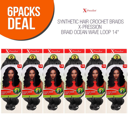 MULTI PACK DEALS! Outre Synthetic Hair Crochet Braids X-Pression Braid Ocean Wave Loop 14'' (6-PACK, 1B)