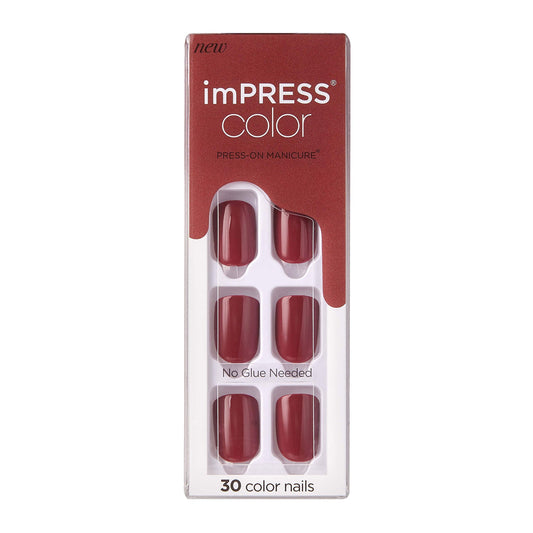 KISS imPRESS No Glue Mani Press On Nails, Color, 'Espress(y)ourself', Brown, Short Size, Squoval Shape, Includes 30 Nails, Prep