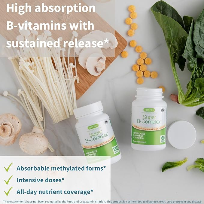 Super B-Complex Bundle, 180 Sustained-Release Tablets & 20 Orange Flavor Effervescent Tablets for Fast Energy On The Go, by Igennus