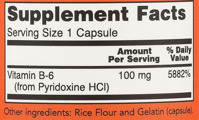 Now Foods B6 100mg Capsules, 100 CT
