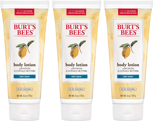 Burts Bees Butter Body Lotion for Dry Skin with Cocoa & Cupuau, 6 Oz - Pack of 3 (Package May Vary)