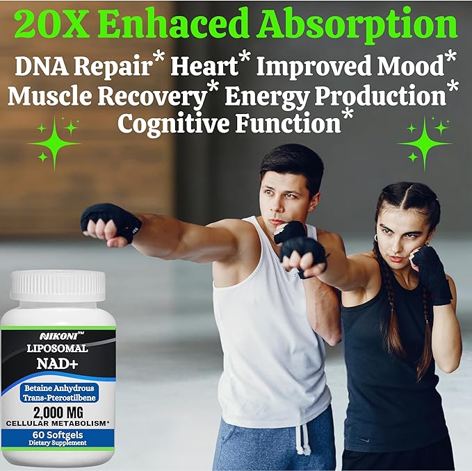 Liposomal NAD+ 2000 mg with TMG and Pterostilbene, Supports Healthy Aging-60 Softgels