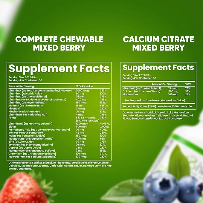 BariSlim Chewable Bariatric Multivitamin Tablets - Specially Formulated Chewable Tablets for Patients After Weight Loss Surgery - Easy to Digest & Great Tasting Fruit Flavors | Pack of 2