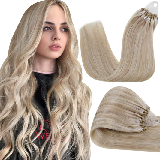 Hetto Micro Beads Extensions Human Hair Ash Blonde Highlighted Bleach Blonde Micro Links Human Hair Extensions Straight Micro Ri