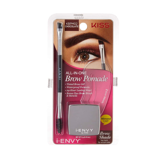 Ienvy By Kiss All-In-One Brow Pomade Chocolate Kbpm02 Waterproof Long Lasting Mirror Cap Stencils Included