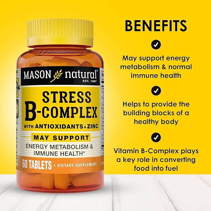 MASON NATURAL Stress B-Complex with Antioxidants + Zinc, 6 Month Supply, Dual Action Formula, Supports Energy Metabolism & Immune Health, 3 Pack