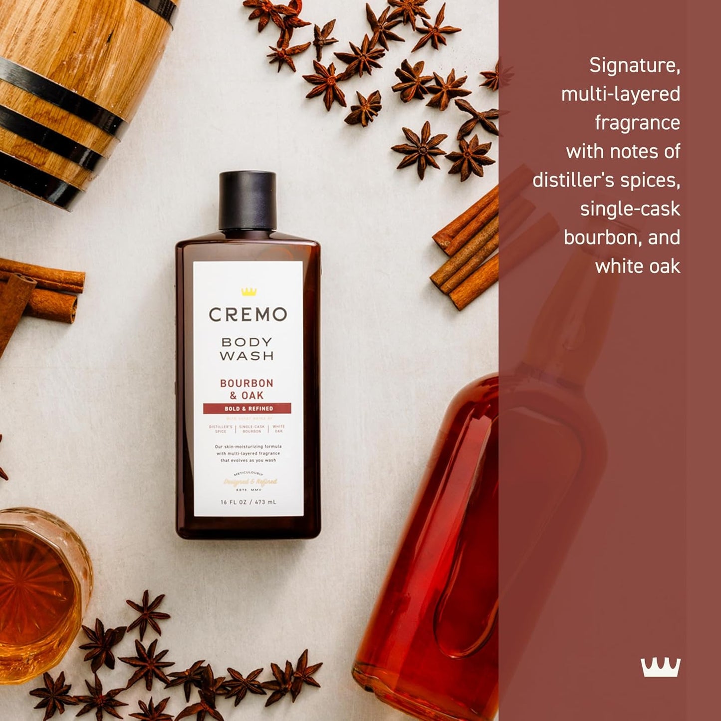 Cremo Body Wash for Men | Sophisticated Bourbon & Spice Blend | 16 Fl Oz